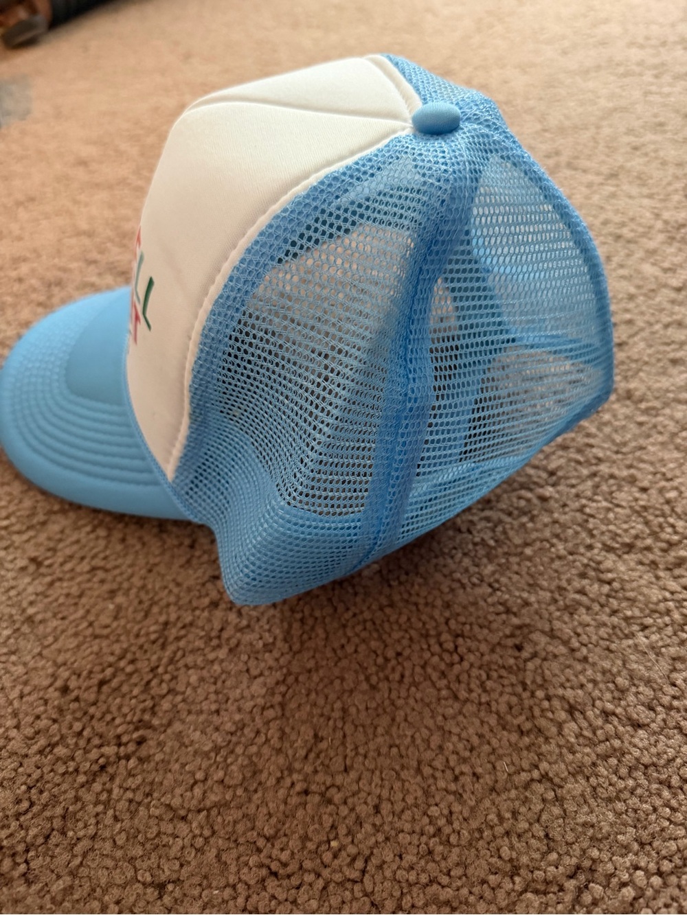 SHEIN Light Blue Trucker Hat with Multicolor Lettering - Picture 2 of 2